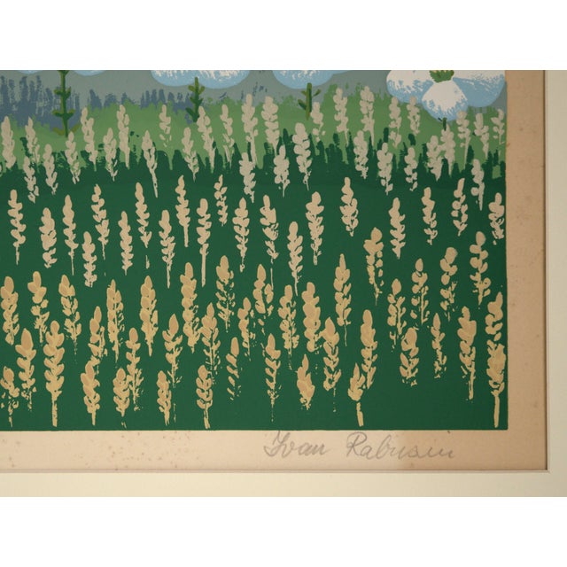Printmaking Materials White Flowers on Pink Sky - Limited Edition Naive Serigraph by Ivan Rabuzin For Sale - Image 7 of 8