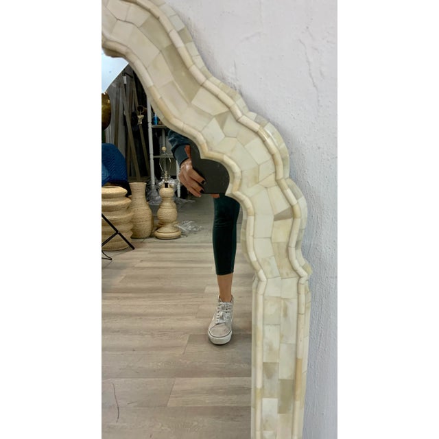 Modern Currey & Co. Modern Faux Bone Arch Wall Mirror For Sale - Image 3 of 5