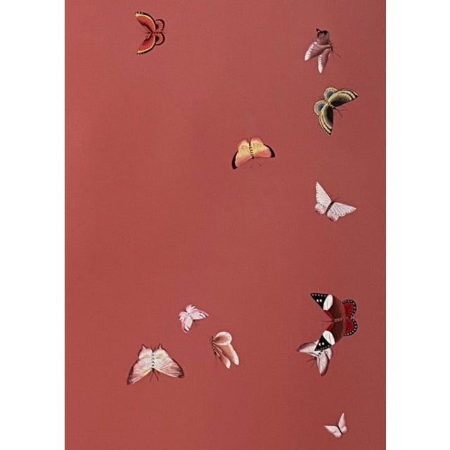 Chinoiserie Red Butterfly Chinoiserie Mural | 3-Panel Hand-Painted Wallpaper For Sale - Image 3 of 3