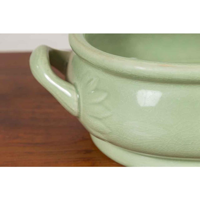 Chinese Vintage Celadon Foot Bath with Two Handles and Foliage Motifs For Sale - Image 10 of 13