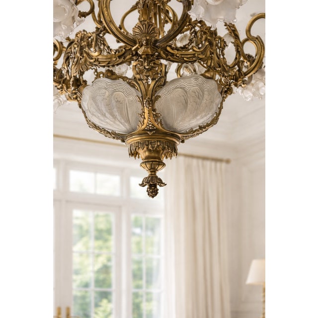 19th C French Louis XVI Gilt Bronze Milk Glass Chandelier For Sale - Image 11 of 16