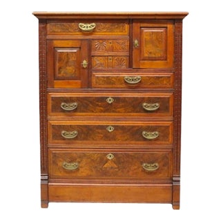 Eastlake Aesthetic Walnut & Burl Gentleman’s Chest C1890 For Sale