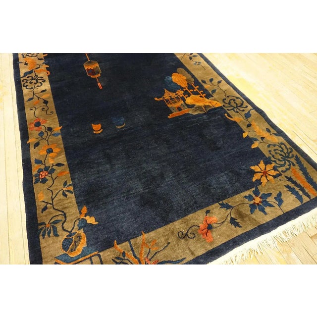 Navy Blue 1920s Blue Navy Vase Floral Antique Chinese Art Deco Carpet 5' X 7'7" Knotted Wool Rug For Sale - Image 8 of 13