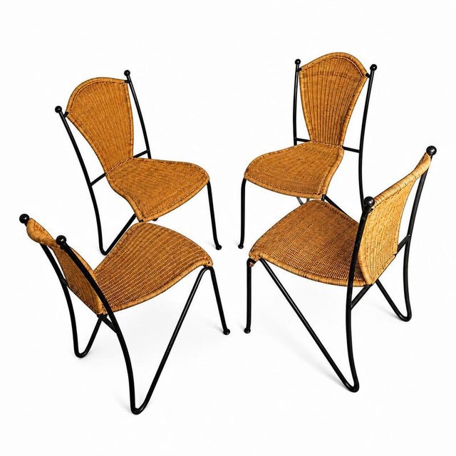 Wrought Iron Dining Table with Glass Top and Chairs by Frédéric Weinberg, 1970s, Set of 5 For Sale - Image 3 of 5