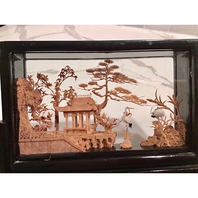 Wood 1940s Chinese San You Miniature Diorama Carved Cork Bucolic Scene For Sale - Image 7 of 7