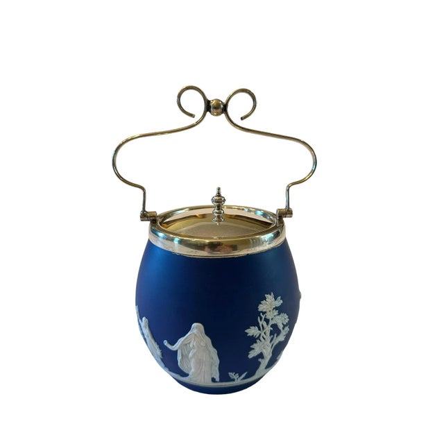 Royal Blue Late 19th Century Wedgwood Jasperware Cobalt and White Ice Bucket With Lid For Sale - Image 8 of 12