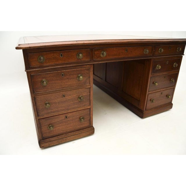 Brown Antique Victorian Leather Top Partners Desk, 1840s For Sale - Image 8 of 11