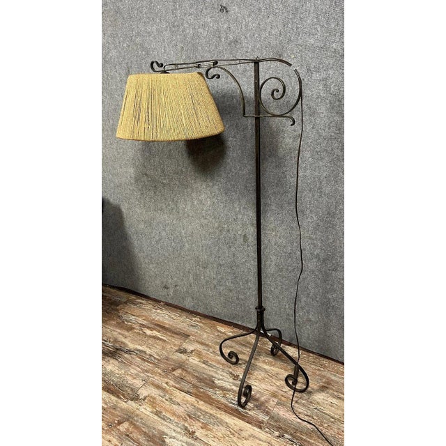 Tripod Floor Lamp in Wrought Iron in the style of Gilbert Poillerat, 1940s For Sale - Image 4 of 6