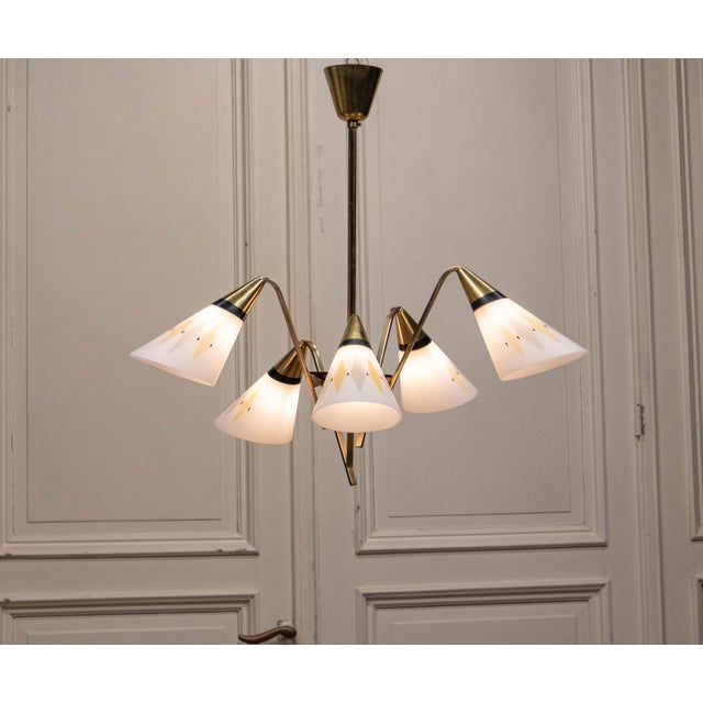 Silver Vintage Swedish Brass Chandelier by Harald Notini for Bohlmarks, 1950s For Sale - Image 8 of 8