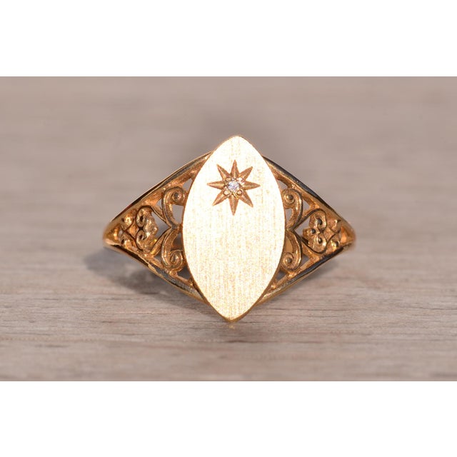 Gold The 19th Avenue: Navette Shaped Signet Ring with Natural Diamond For Sale - Image 8 of 10