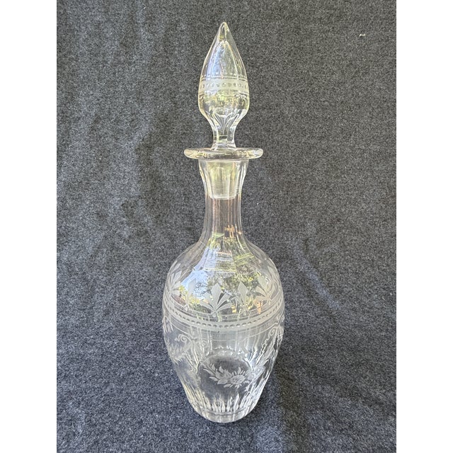 Antique Etched Cut Crystal Decanter For Sale - Image 9 of 18