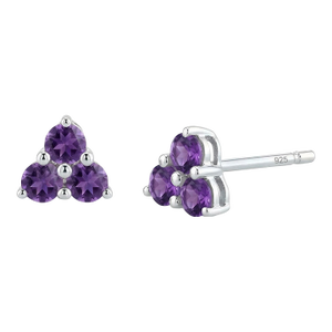 Amethyst Trio 925 Silver Handmade Studs, February Birthstone Studs, Dainty Tiny Small Studs - A Pair