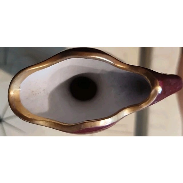 Ceramic Regency Hand Painted Vase Pitcher Burgundy Pink Hand Painted Roses Footed Artist M. Stroud For Sale - Image 7 of 7