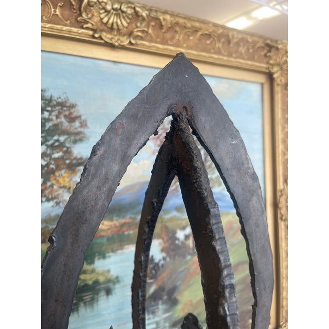 Brutalist Possibly Welded Steel Abstract Sculpture Candle Holder on Likely White Marble Base, 1960s Modernist Art Object. For Sale In Seattle - Image 6 of 8
