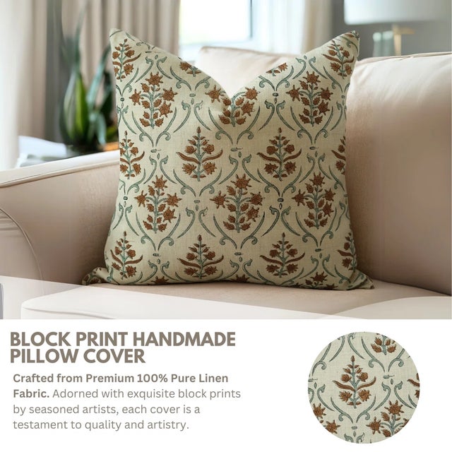 Infuse your living space with bold elegance through the "Vishal Pushp" block print handmade cushion cover. Handcrafted on...