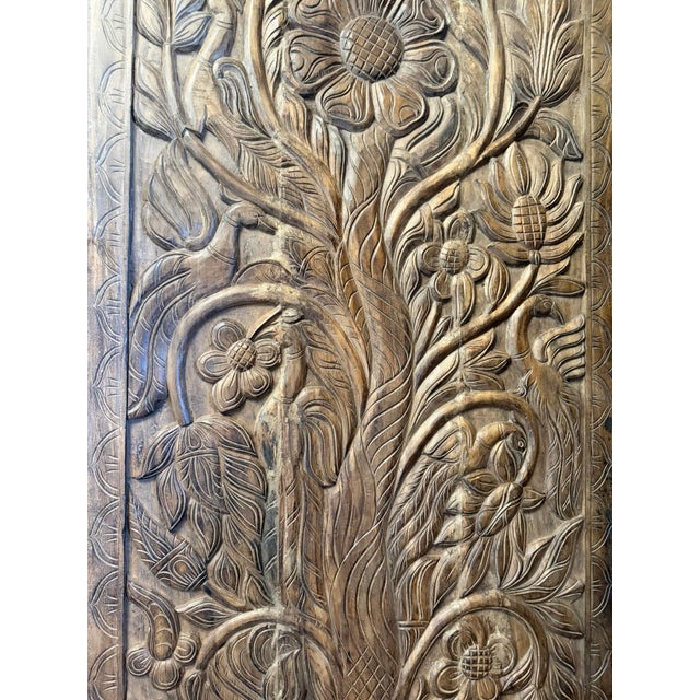 1920s Hand-Carved Sunflower & Botanical Wood Door Panel | Rustic Farmhouse Barn Door Decor 84x36 For Sale - Image 5 of 8