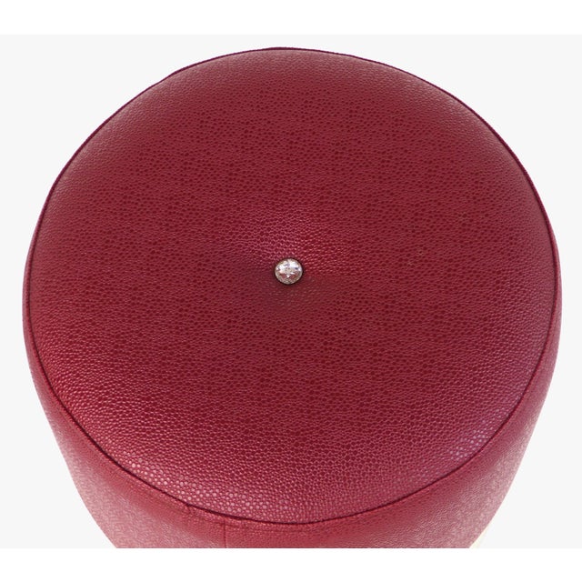 Art Deco Faux-Shagreen Upholstered Stool With Gilt Wood Base, Additional Stools Available For Sale - Image 3 of 7
