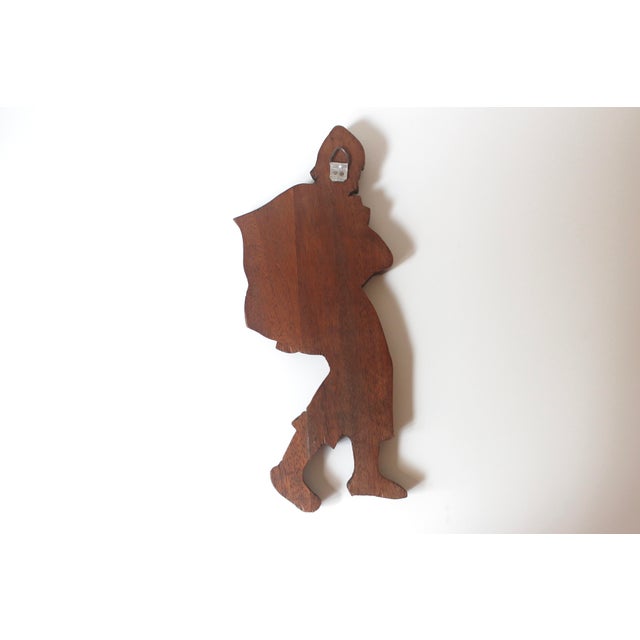 Mid-Century Modern Vintage Carved Wood Man Wall Hanging Pied Piper or Peasant Wall Art For Sale - Image 3 of 9
