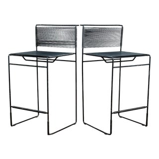 Italian Mid Century Modern Giandomenico Belotti for Flyline Black Post Bar Stools - A Pair For Sale