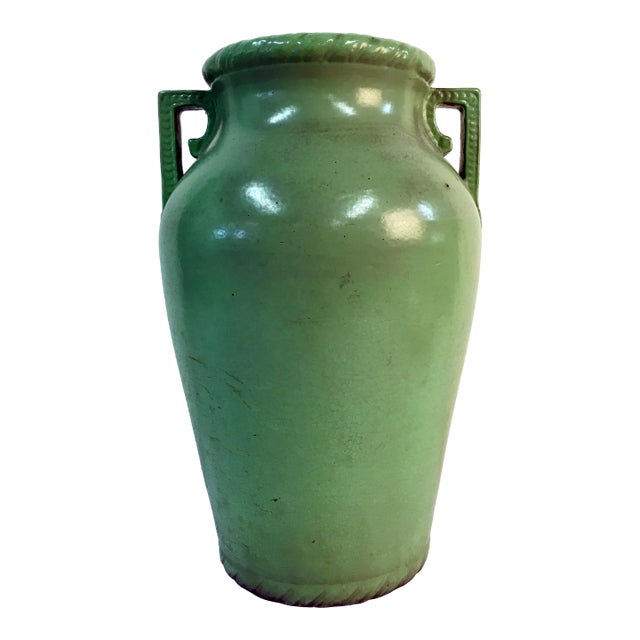 18" Robinson Ransbottom Ohio Pottery Grass Green Floor Vase For Sale