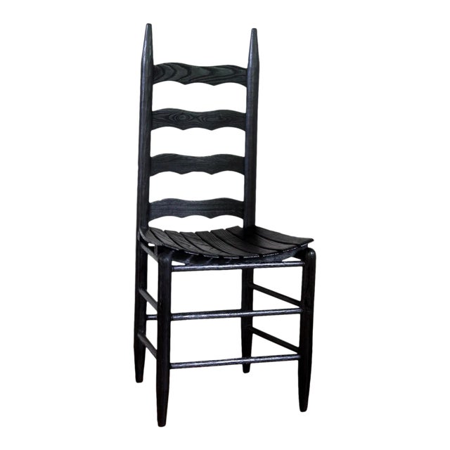 1930s Vintage Gothic Americana Oak LadderBack Accent Chair For Sale