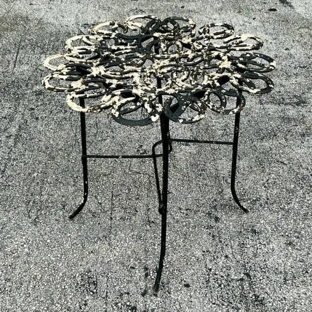 Vintage Boho Hand Forged Horseshoe Table For Sale In West Palm - Image 6 of 12