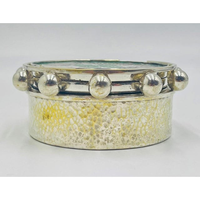 1980s 1980s Set of 6 Porcelain & Pure Silver Drink Coasters & Holder by Emilia Castillo For Sale - Image 5 of 18