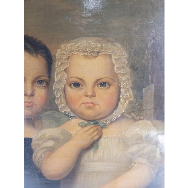 American Folk Art Americana Portrait Painting of Brother and Sister For Sale In New York - Image 6 of 12