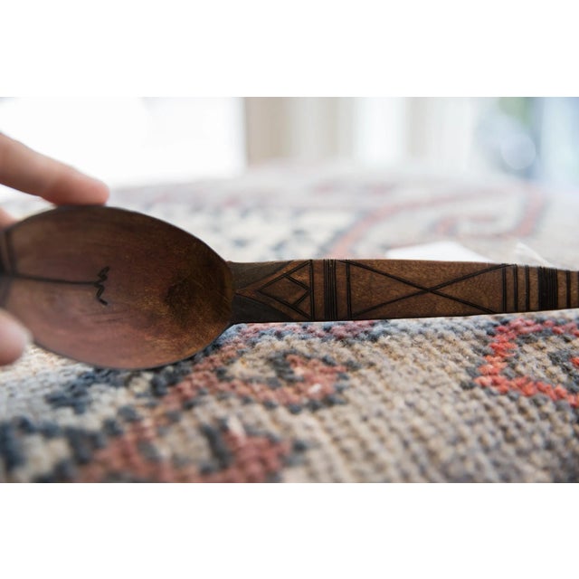 Tribal Vintage African Wooden Instrument Design Spoon For Sale - Image 3 of 8
