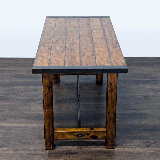 2010s Pottery Barn Rustic Plank Wood Writing Desk With Metal Accents For Sale - Image 5 of 9