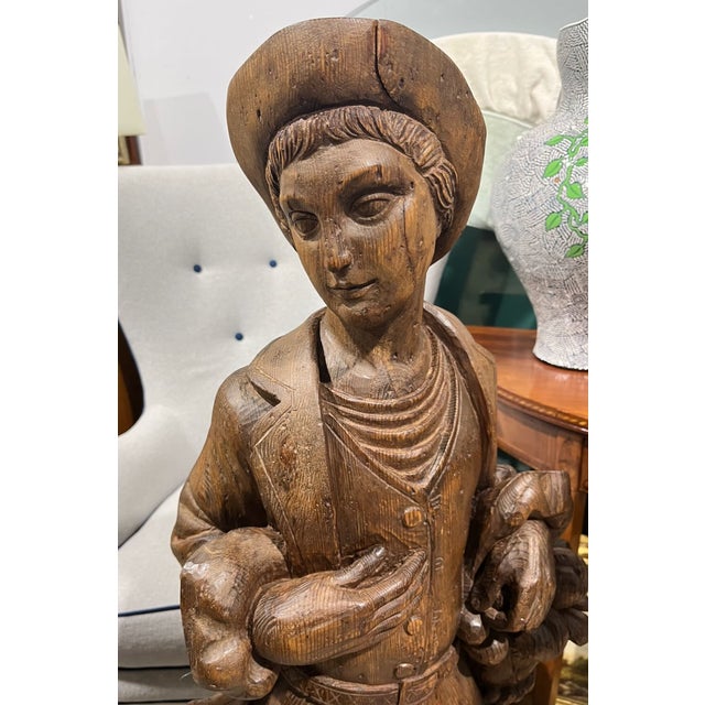 Italian Hand Carved Wood Statue. 18th C Style Young Man For Sale In Tampa - Image 6 of 12