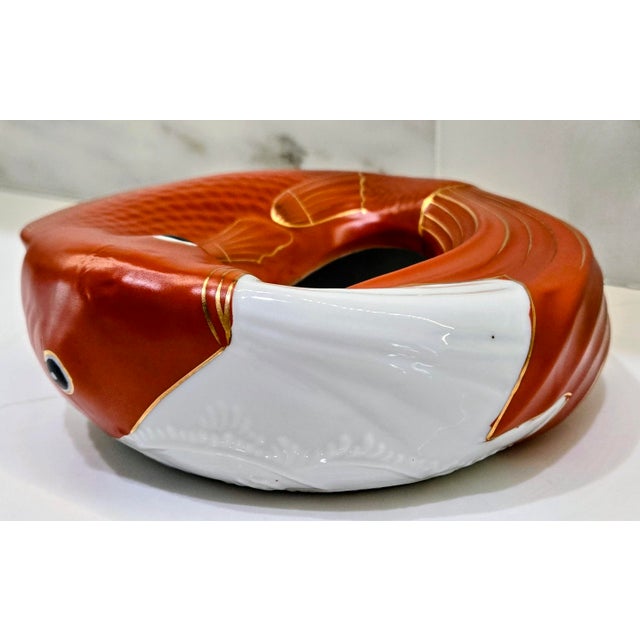 Ceramic Vintage Neiman Marcus Japanese Porcelain Koi Fish Bowl Centerpiece For Sale - Image 7 of 9