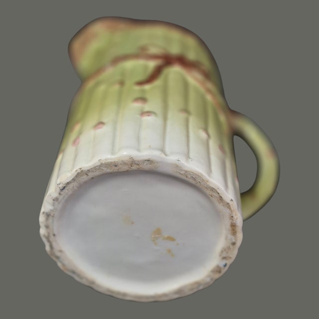 Pink Vintage Asparagus Motif Portuguese Majolica Ceramic Pitcher For Sale - Image 8 of 9