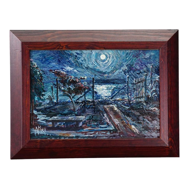 Impressionist Style Oil Painting Moonlight Scene, 1983 – Alexander Michael For Sale