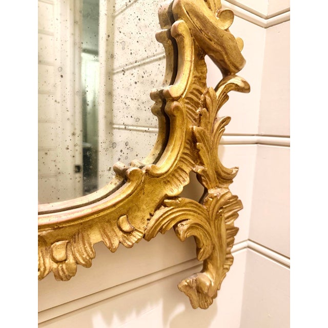 Custom Italian Rococo Mirror With Hand-Carved, Gilt Wood Frame For Sale - Image 4 of 12