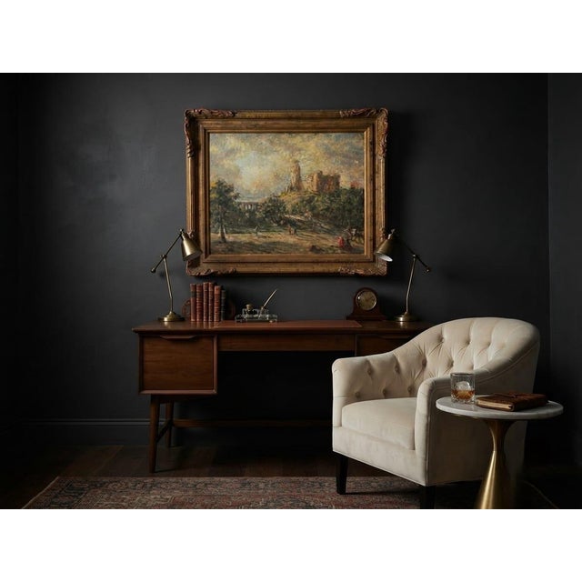 An Antique Oil Painting Luminous Citadel: A Classic European Landscape For Sale - Image 12 of 12