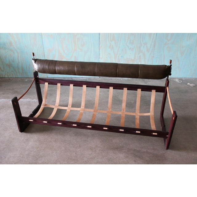 1970s Percival Lafer Green Sofa Mp 97 Leather Sofa Extended Head Rest For Sale - Image 11 of 13