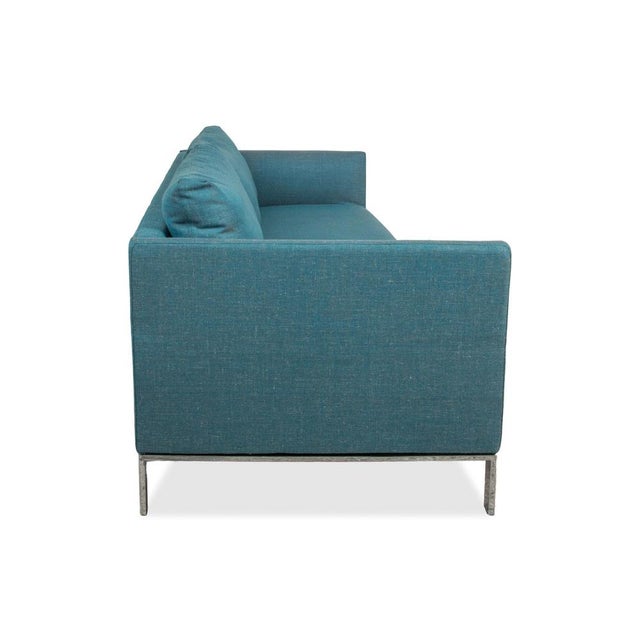 Modern Turquoise Fabric Three-Seater Sofa with Chrome Legs from Rolf Benz For Sale - Image 3 of 4