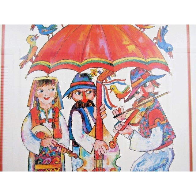 1970s 1970s Jovan Obican Musical Umbrella Artist Proof Edition 1000 White Framed and Signed For Sale - Image 5 of 12