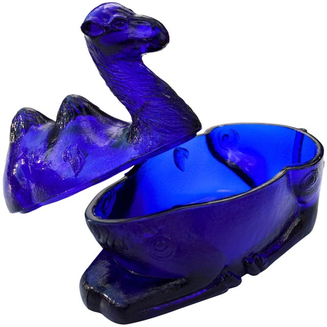 American Vintage Cobalt Blue Glass Camel Candy Dish For Sale - Image 3 of 5