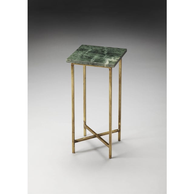 This divine table features an â€œXâ€ frame stretcher base with a marble stone inset in the square top. Combination of...