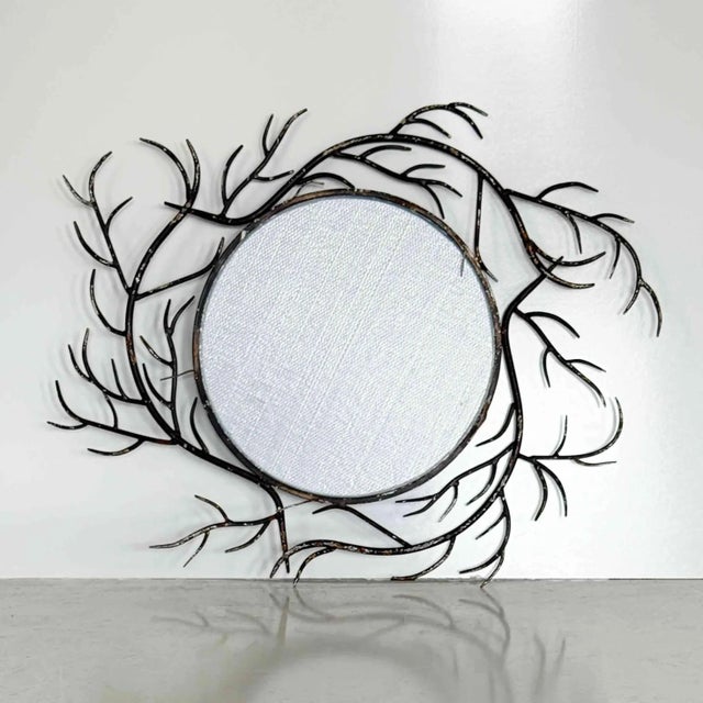 Boho Chic Mid Century Round Mirrors With Iron Branch Frames - A Pair For Sale - Image 3 of 8