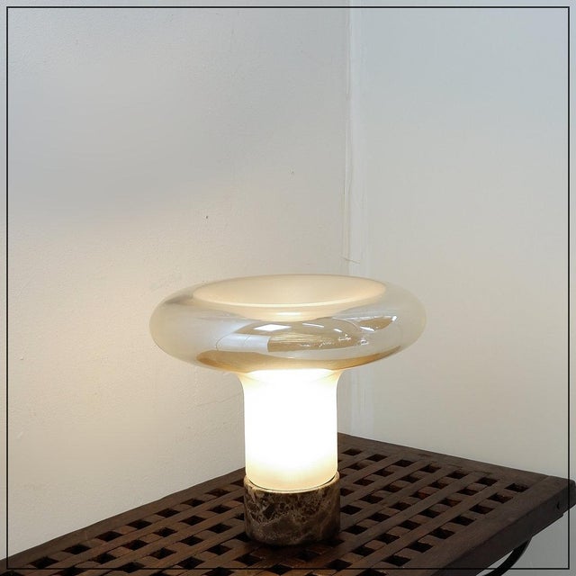 Mushroom Table Lamp with Marble Base and Opal Glass Shade For Sale - Image 6 of 14