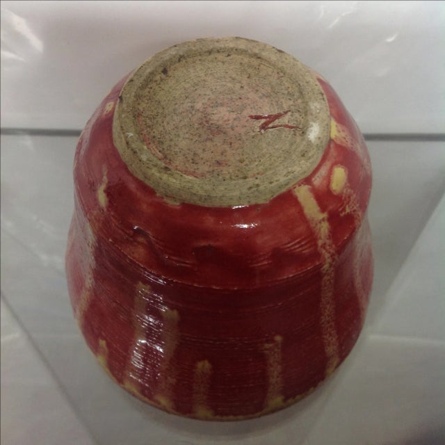Red With Yellow Drip Studio Pottery Stoneware Vase For Sale - Image 5 of 5