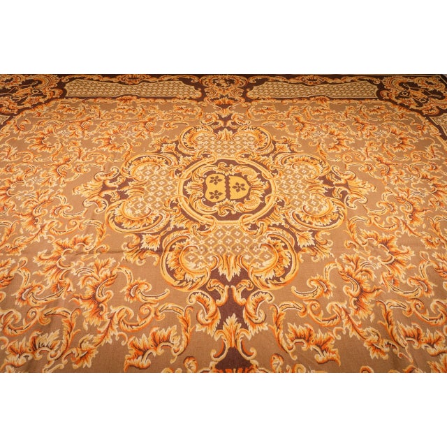 Baroque 9x12 Vintage Aubusson Flat Weave Wool Rug, Brown Baroque Medallion For Sale - Image 3 of 14
