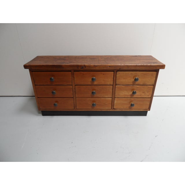 Vintage Pine Filing Cabinet with Nine Drawers, 1950s For Sale - Image 4 of 10