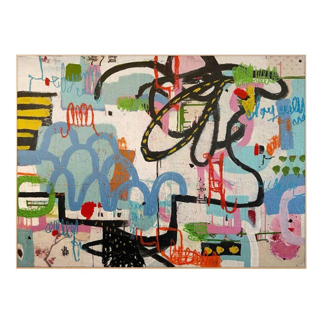 Christiane Corcelle "Cherry Blossoms" Mixed Media on Canvas, Large Colorful Abstract Painting in Black, Blue and Yellow, 2024 For Sale