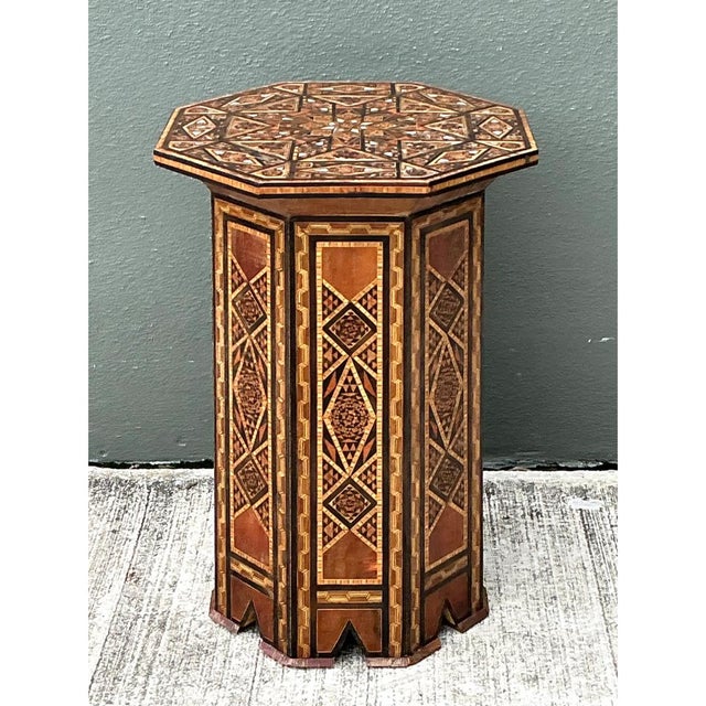 Vintage Geometric Inlay Wood Side Table For Sale - Image 11 of 12