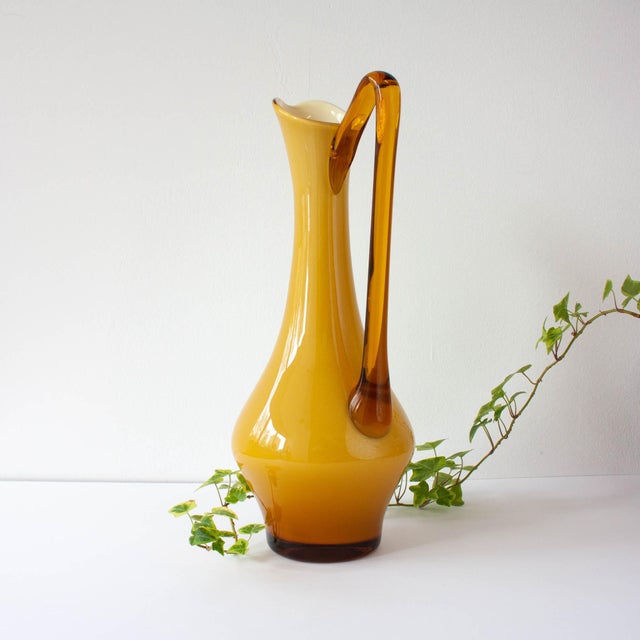 1960s Vintage Portuguese Opaline Mustard Glass Jug, 1960s For Sale - Image 5 of 13