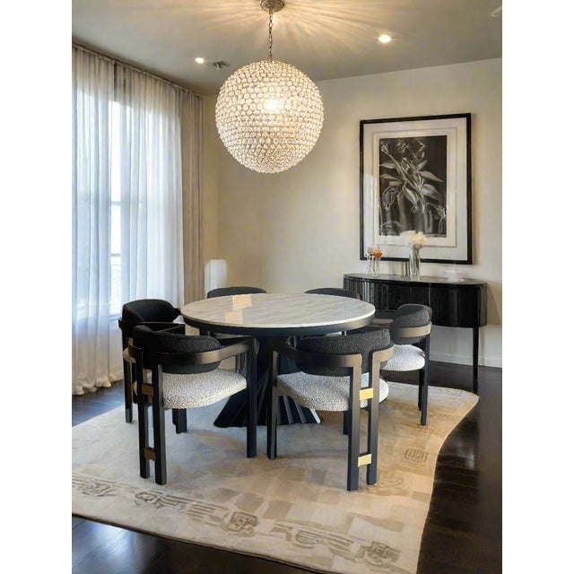 Contemporary Conan Round Marble Top Black Dining Table Set for 6 with Black and White Chairs For Sale - Image 3 of 4